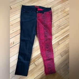 Tripp NYC two toned jeans red cheetah print and black ounk goth hot topic
